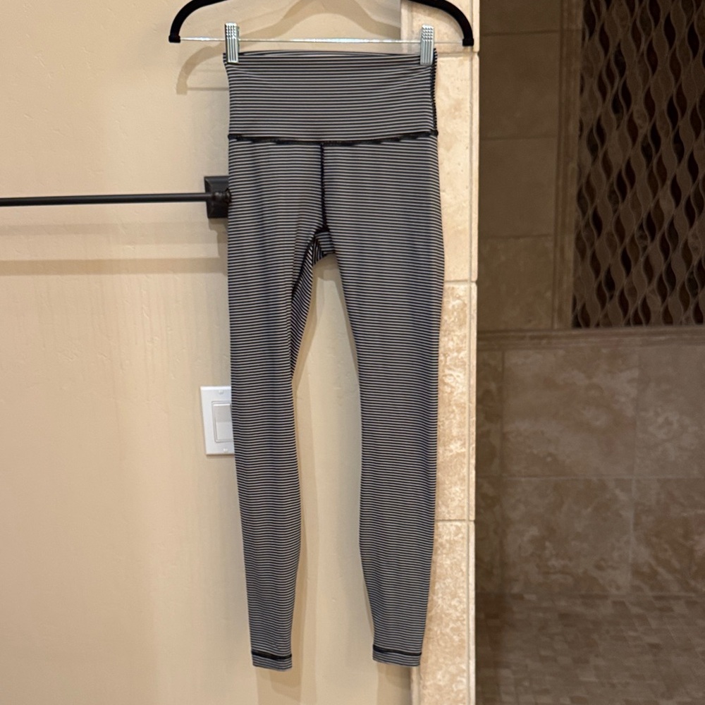 lululemon athletica Black and White Striped High-Rise Leggings